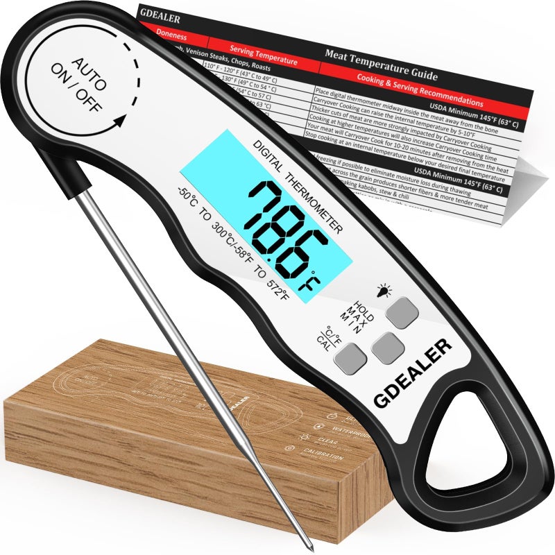 GDEALER Meat Thermometer Digital Instant Read Food Thermometer Waterproof Ultra-Fast for Grill Cooking Kitchen with Backlight & Calibration - Image 1